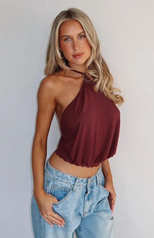 Endless Moment Cinched Waist Halter Top Burgundy sold by White Fox Boutique