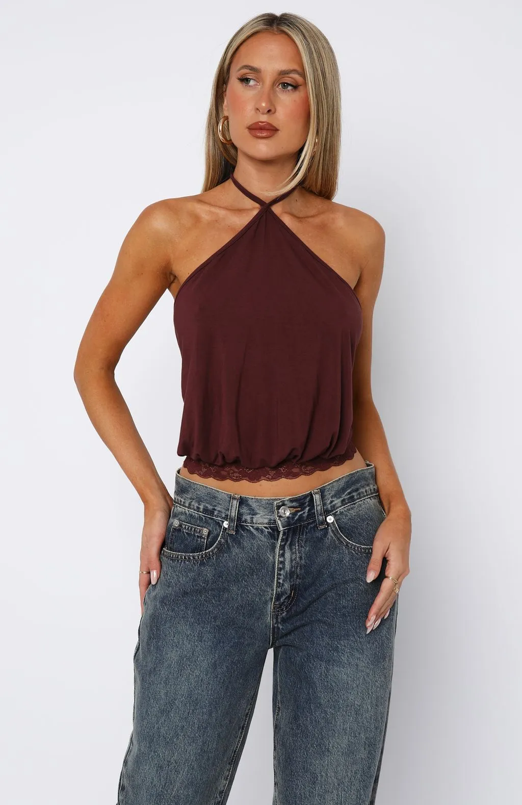 Endless Moment Cinched Waist Halter Top Burgundy sold by White Fox Boutique product image thumbnail 3