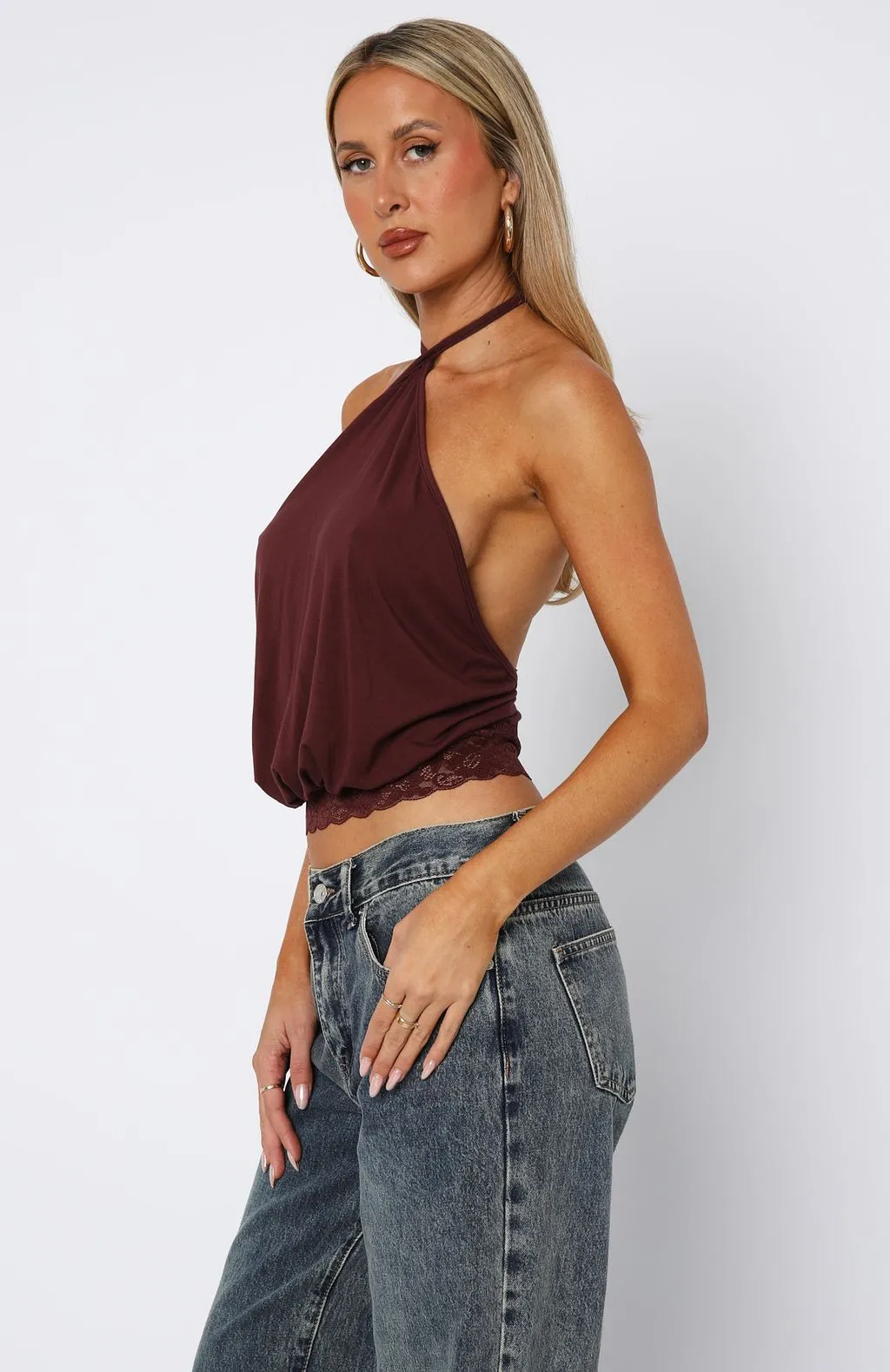 Endless Moment Cinched Waist Halter Top Burgundy sold by White Fox Boutique product image thumbnail 4