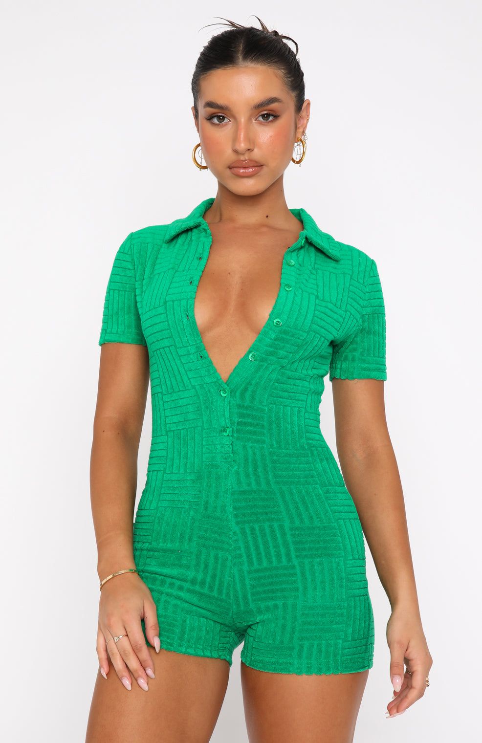 Walk My Way Terry Playsuit Green Stripe sold by White Fox Boutique product image thumbnail 2