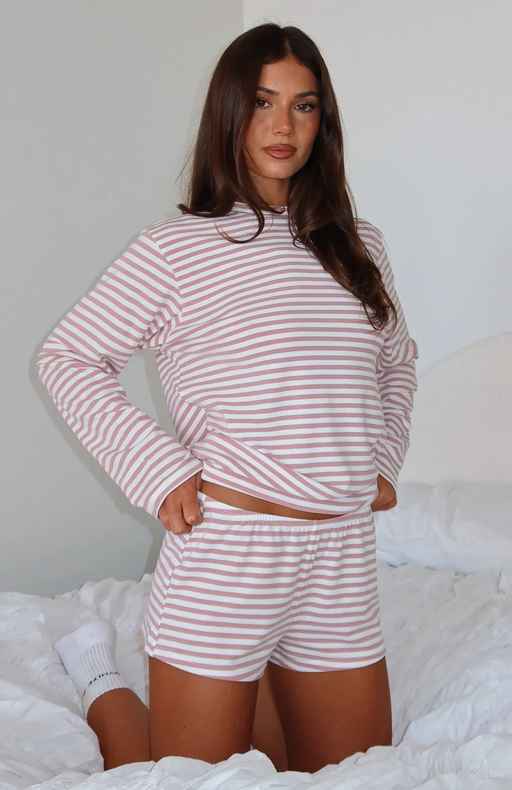 Slow Life Pyjama Shorts Pink/White Stripe sold by White Fox Boutique