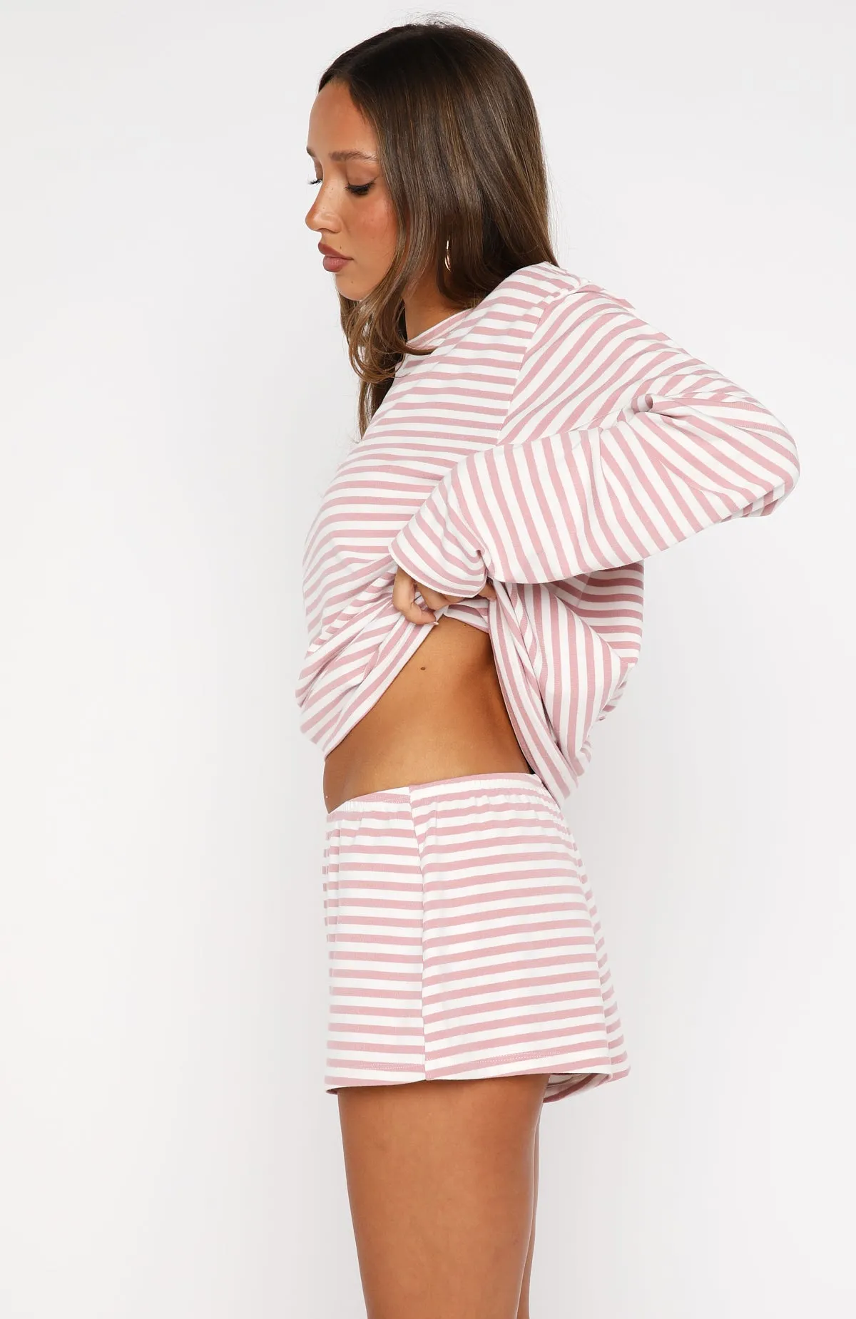 Slow Life Pyjama Shorts Pink/White Stripe sold by White Fox Boutique product image thumbnail 3