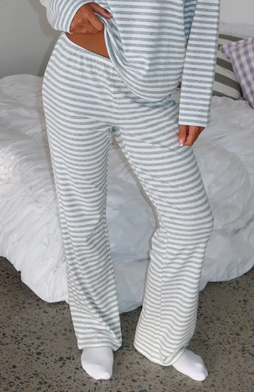 Slow Life Pyjama Pants Grey/White Stripe sold by White Fox Boutique