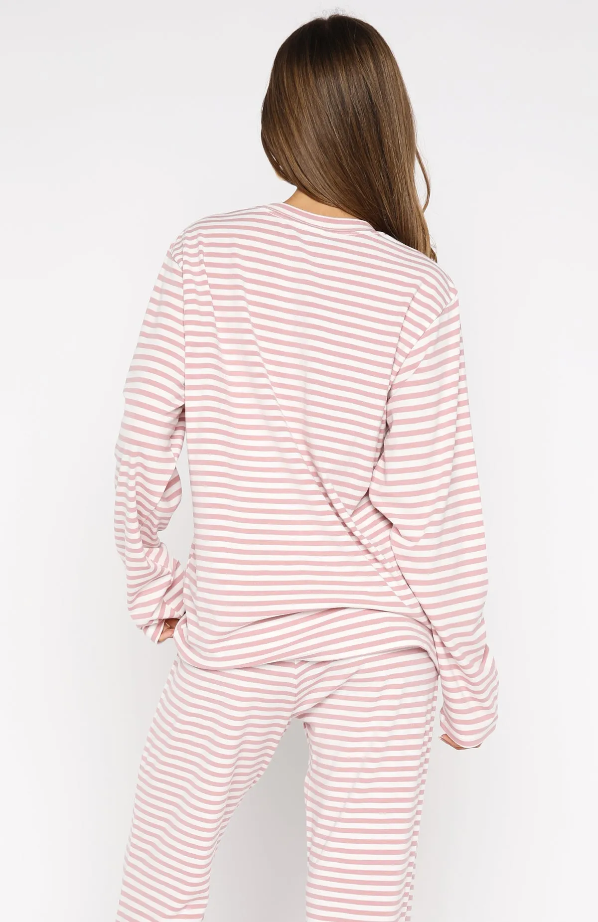 Slow Life Long Sleeve Pyjama Top Pink/White Stripe sold by White Fox Boutique product image thumbnail 4