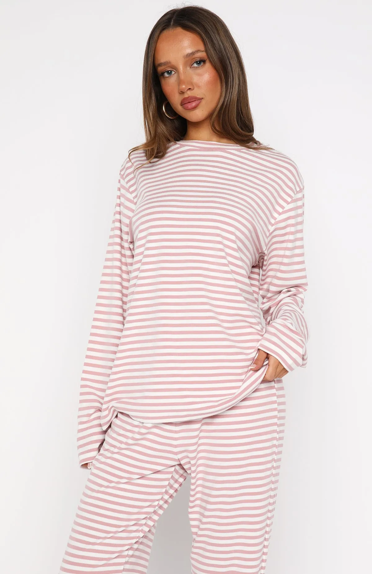 Slow Life Long Sleeve Pyjama Top Pink/White Stripe sold by White Fox Boutique product image thumbnail 2