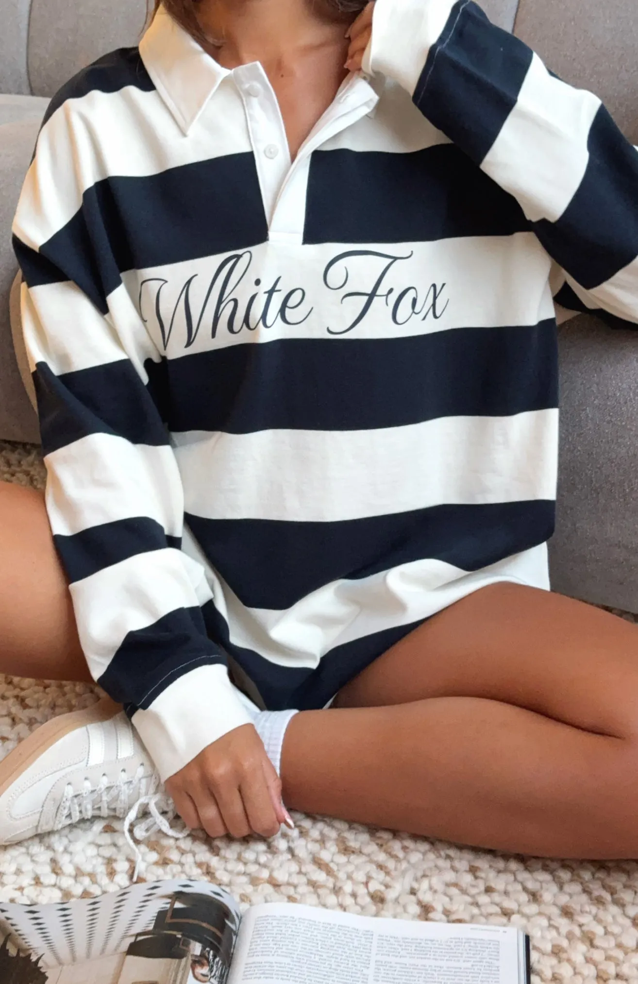 My Reality Striped Long Sleeve Rugby Shirt Navy/Cream Stripe sold by White Fox Boutique product image thumbnail 5