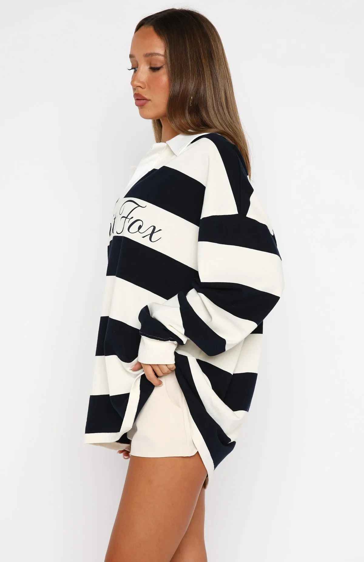 My Reality Striped Long Sleeve Rugby Shirt Navy/Cream Stripe sold by White Fox Boutique product image thumbnail 3