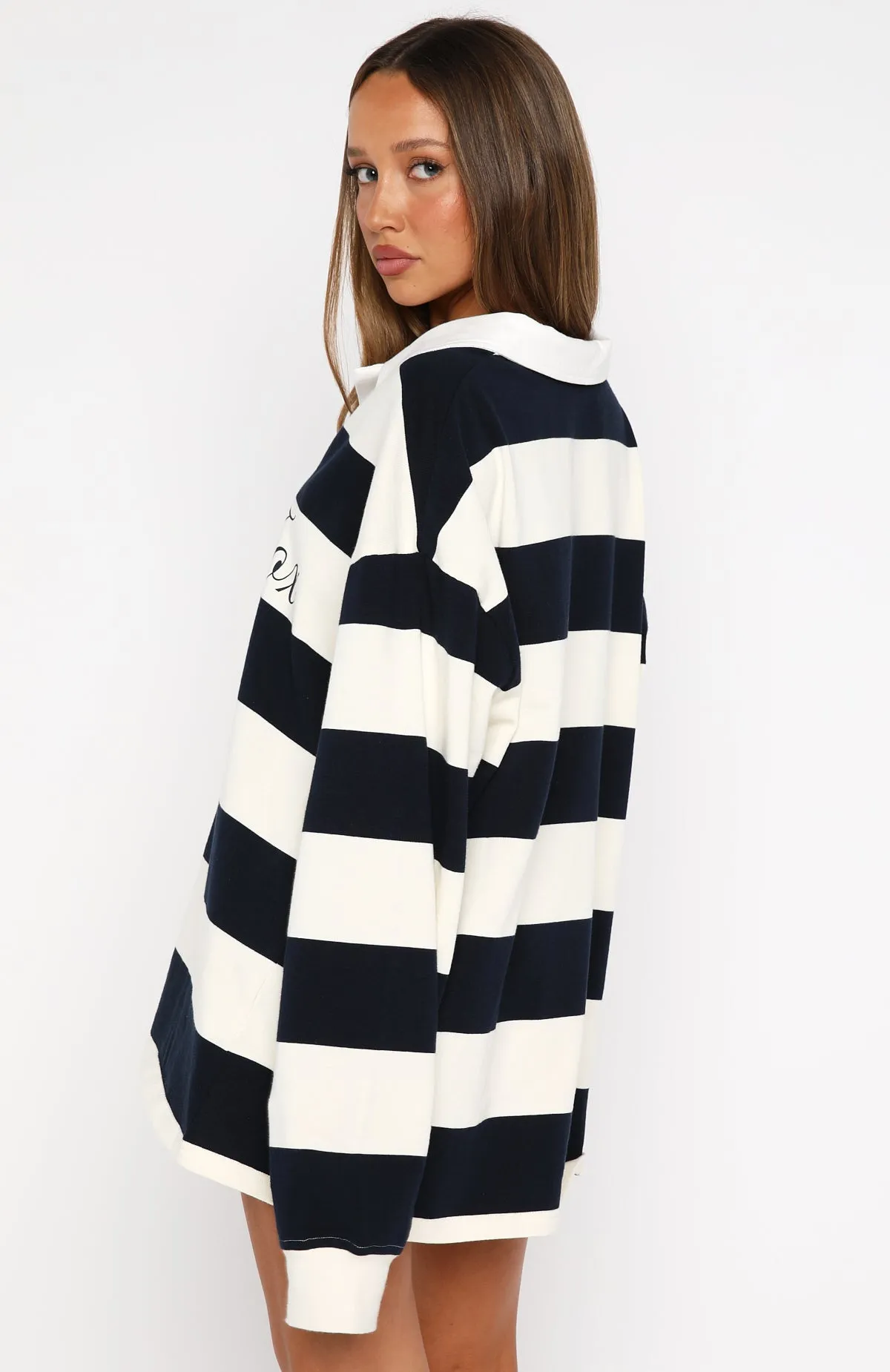 My Reality Striped Long Sleeve Rugby Shirt Navy/Cream Stripe sold by White Fox Boutique product image thumbnail 4