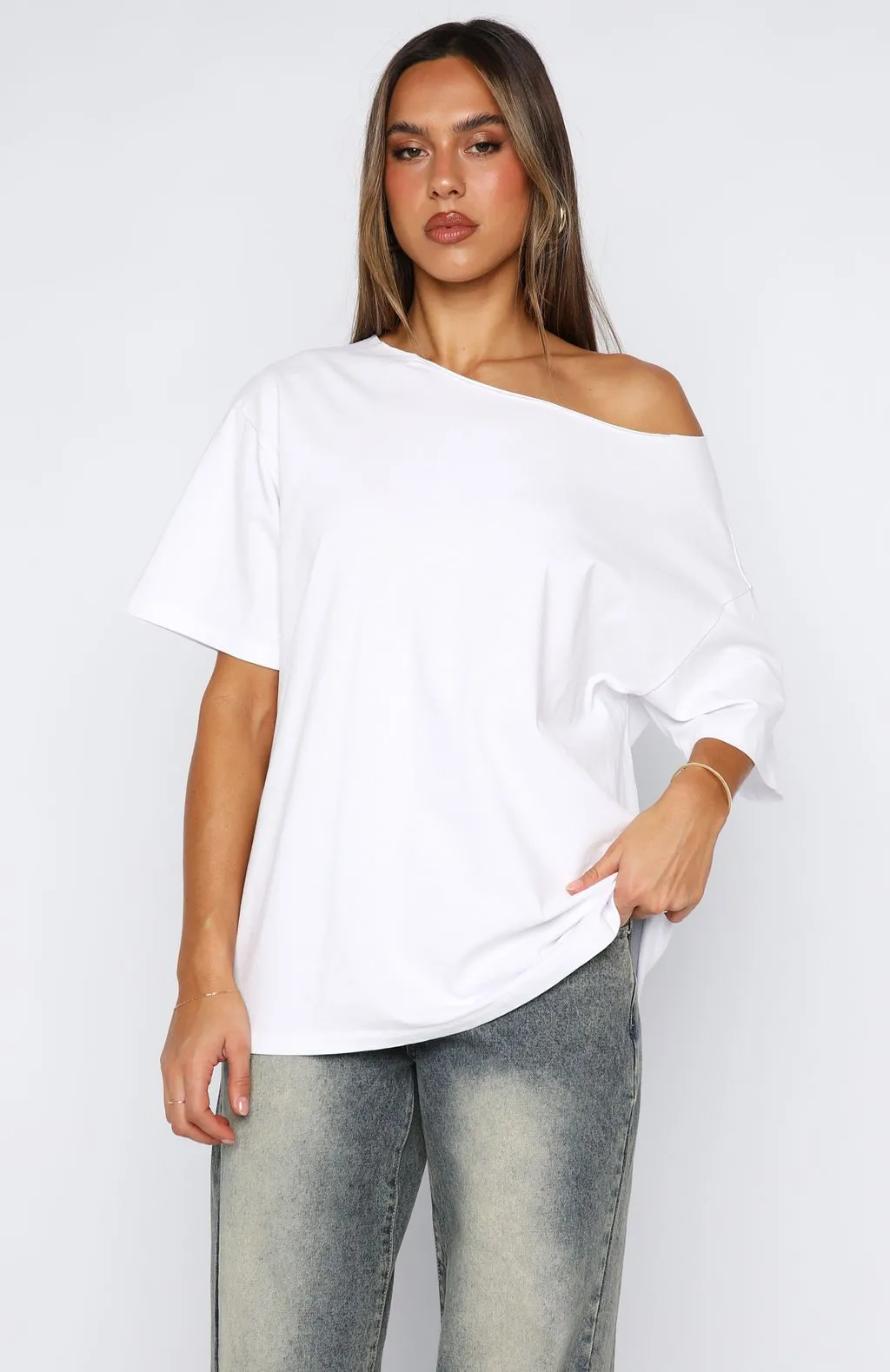 Give Me Options Off Shoulder Tee White sold by White Fox Boutique product image thumbnail 2