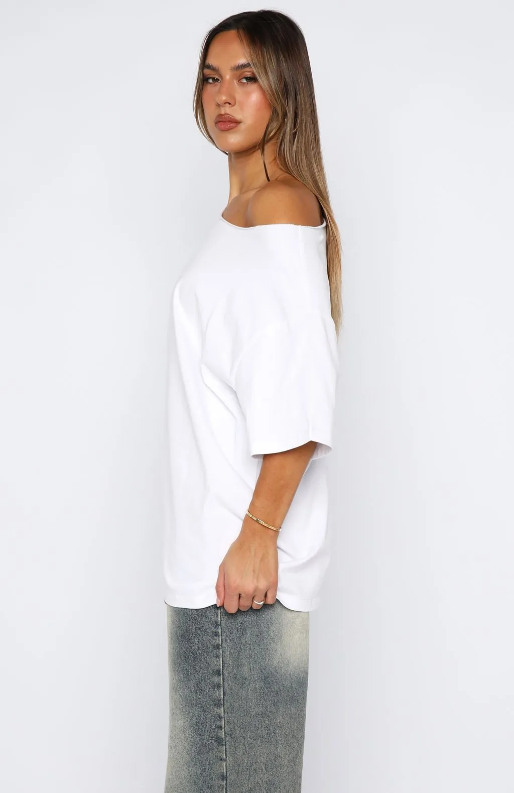 Give Me Options Off Shoulder Tee White sold by White Fox Boutique product image thumbnail 3