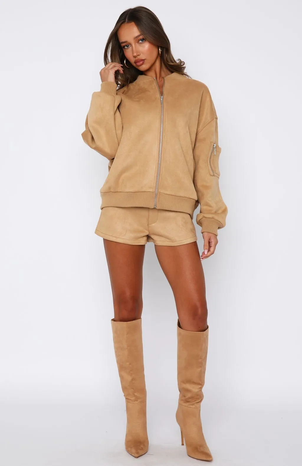 Between Us Faux Suede Shorts Honey sold by White Fox Boutique product image thumbnail 5