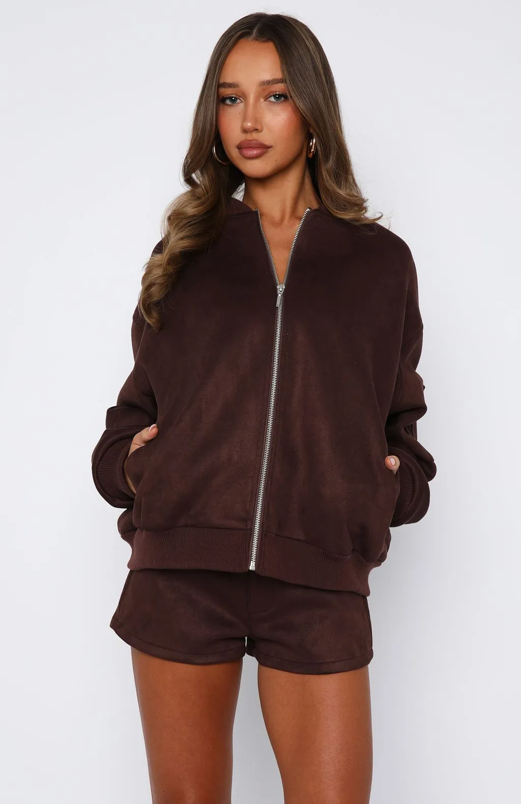 Confidence Level Suede Jacket Chocolate sold by White Fox Boutique product image thumbnail 2