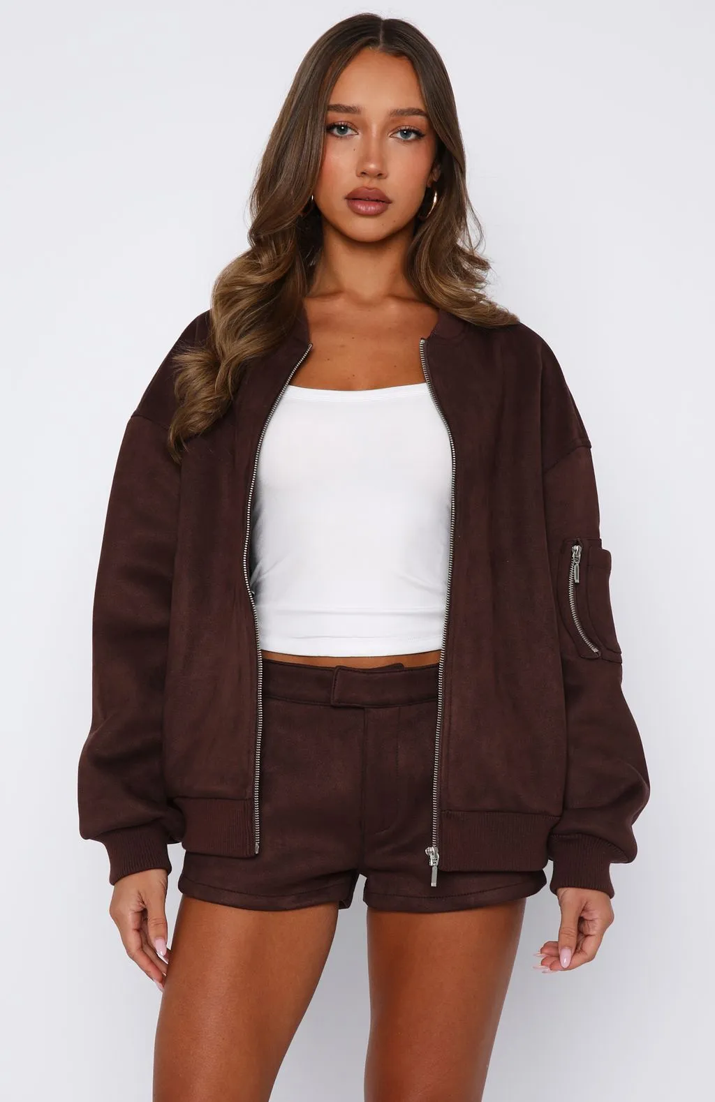 Confidence Level Suede Jacket Chocolate sold by White Fox Boutique product image thumbnail 5
