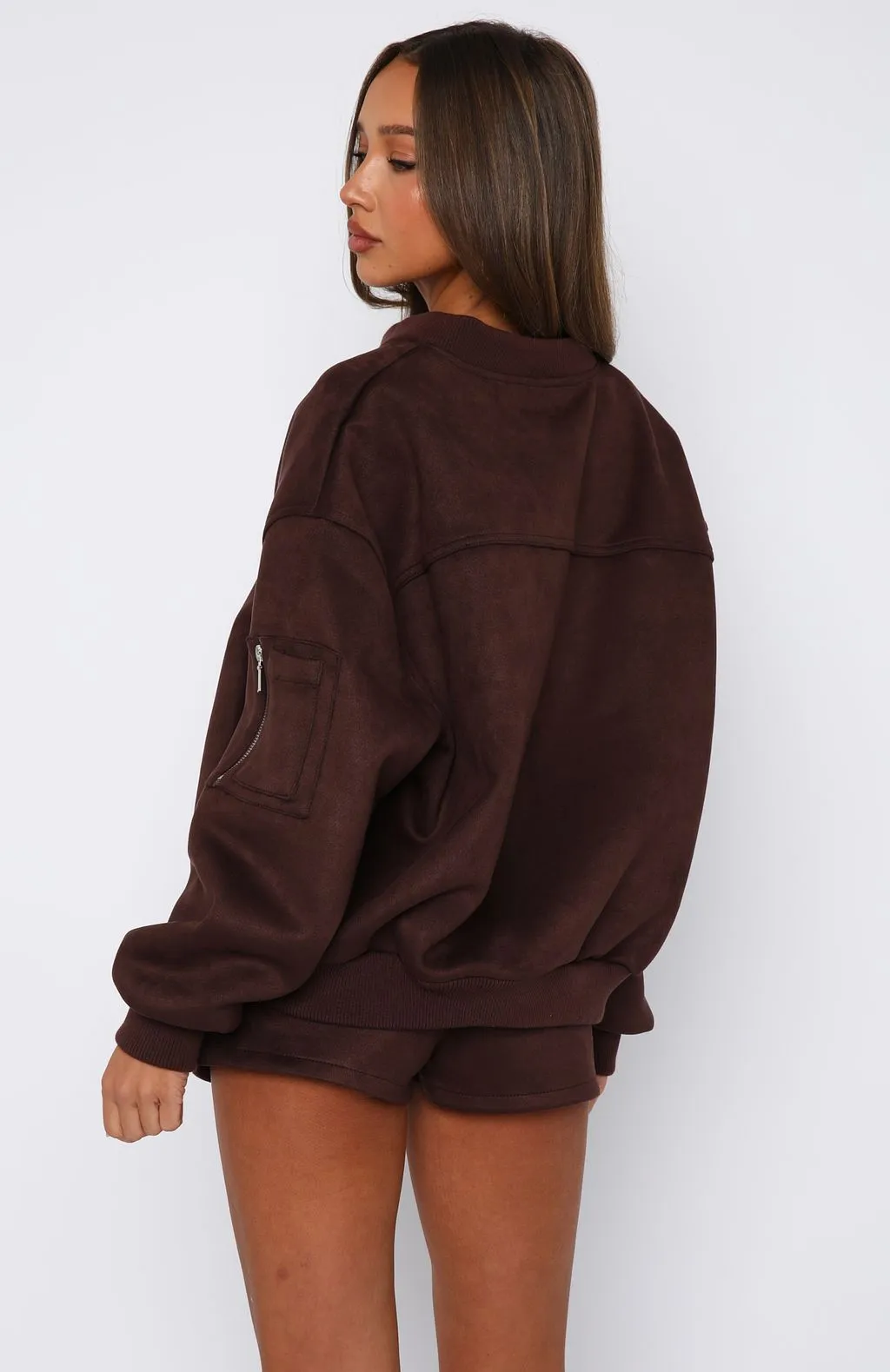 Confidence Level Suede Jacket Chocolate sold by White Fox Boutique product image thumbnail 3