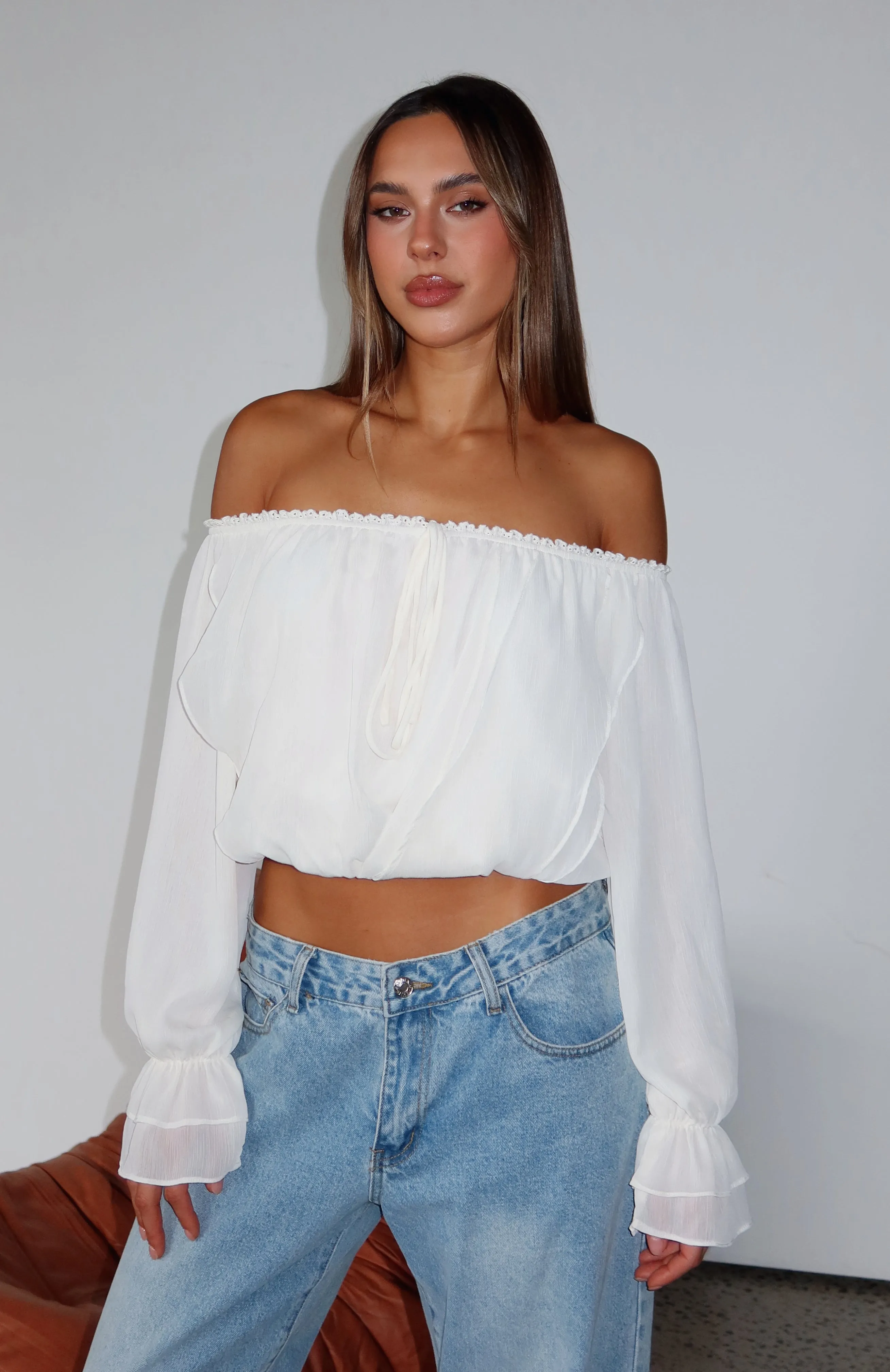 Star Girl Off Shoulder Top White sold by White Fox Boutique