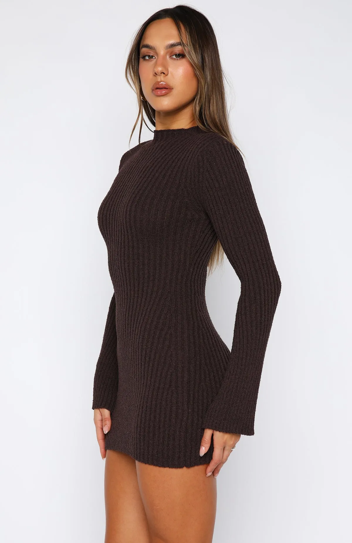 Get On Down Long Sleeve Knit Mini Dress Chocolate sold by White Fox Boutique product image thumbnail 3