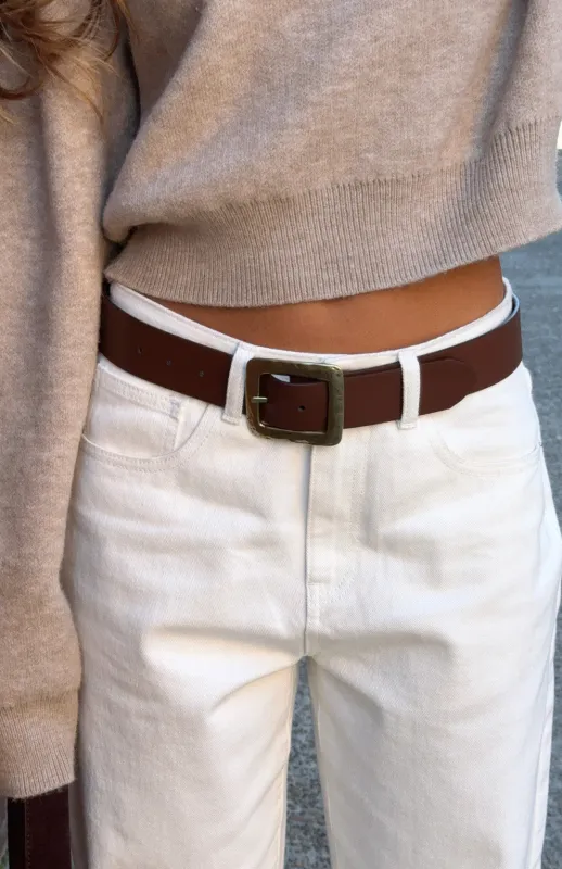 Esme Belt Chocolate Faux Suede/Gold sold by White Fox Boutique