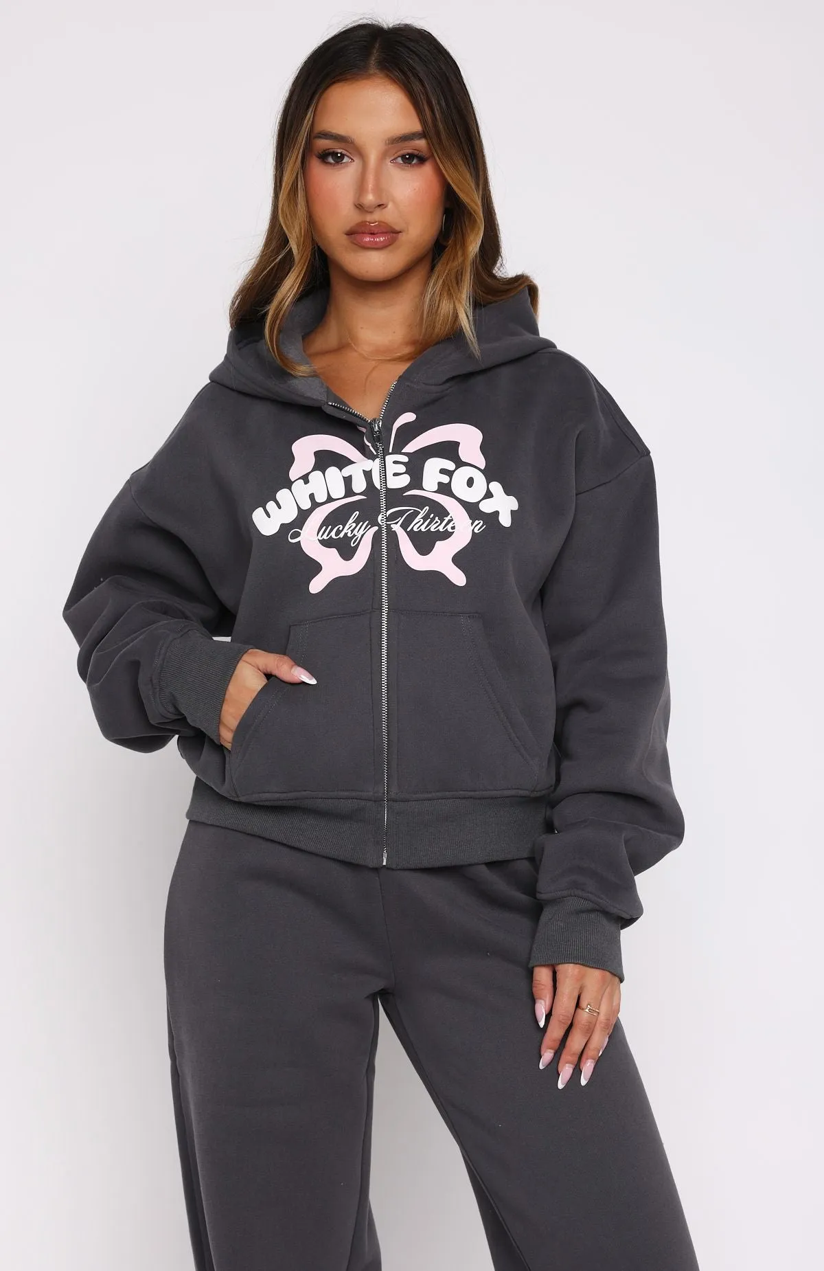 Lucky Thirteen Audrina Boxy Zip Front Hoodie Volcanic sold by White Fox Boutique product image thumbnail 2