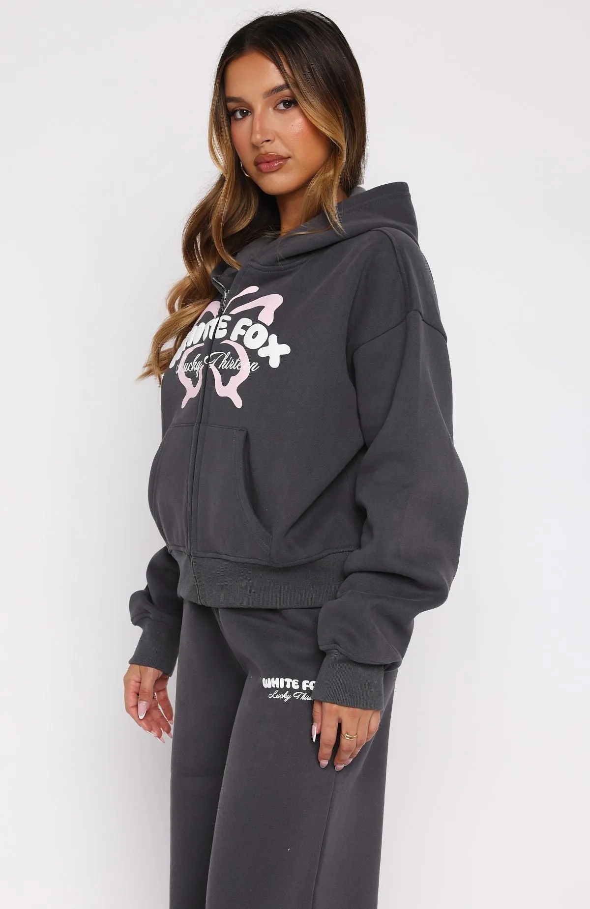 Lucky Thirteen Audrina Boxy Zip Front Hoodie Volcanic sold by White Fox Boutique product image thumbnail 3