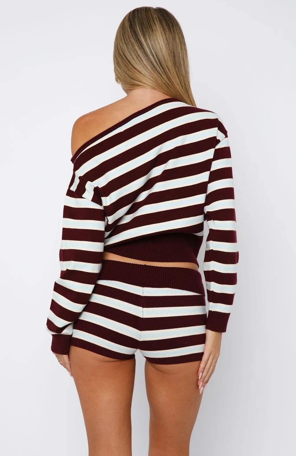 Everything To Everybody Booty Shorts Burgundy Stripe sold by White Fox Boutique product image thumbnail 4