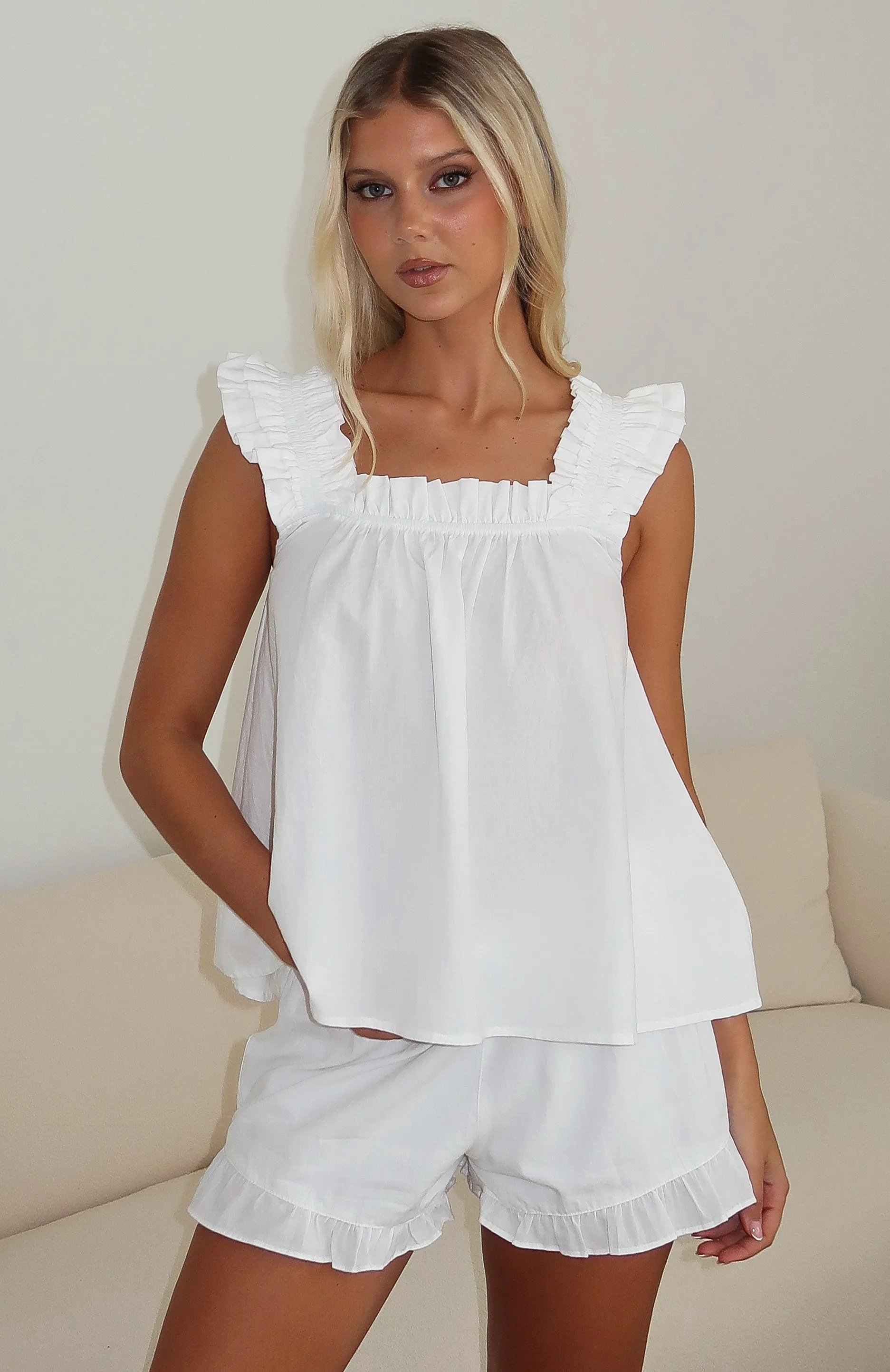 Sleepy Girl Pyjama Shorts White sold by White Fox Boutique