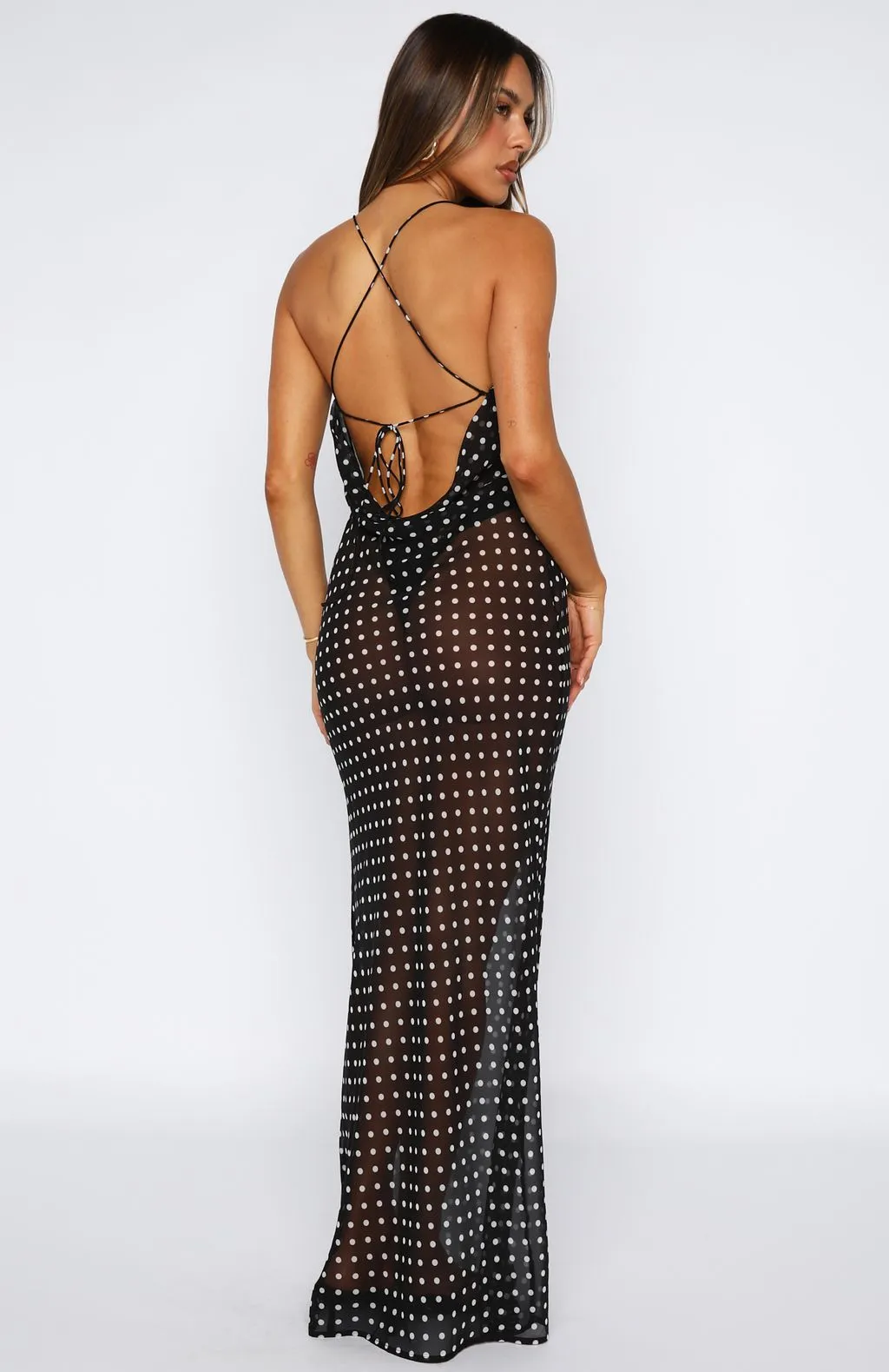 Just For Me Maxi Dress Black/White Polka Dot sold by White Fox Boutique product image thumbnail 4