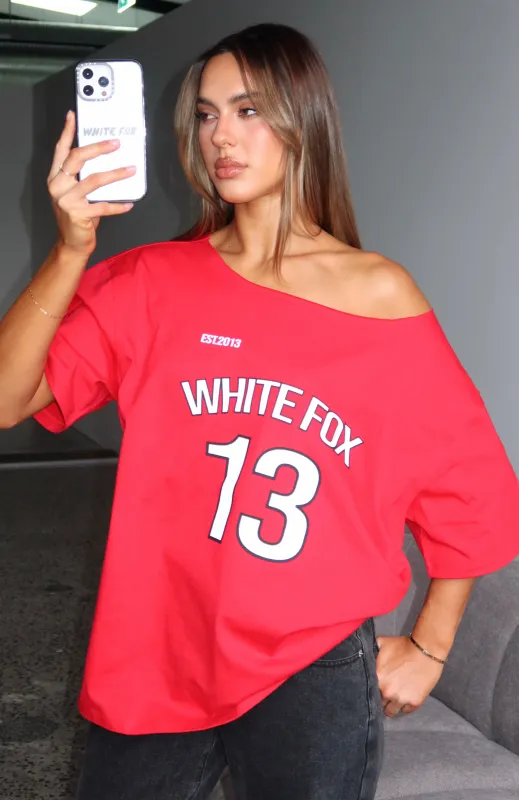 Latest Passion Off Shoulder Oversized Tee Red made by White Fox Boutique