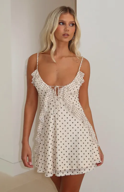 Can't Resist You Mini Dress Cream/Choc Polka Dot made by White Fox Boutique