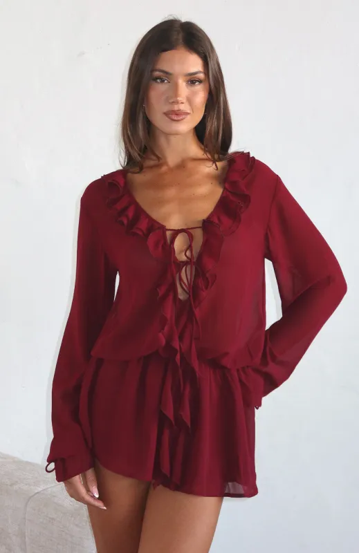 Eternal Energy Long Sleeve Mini Dress Burgundy sold by White Fox Boutique