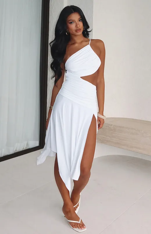 Tie Me Down One Shoulder Midi Dress White sold by White Fox Boutique