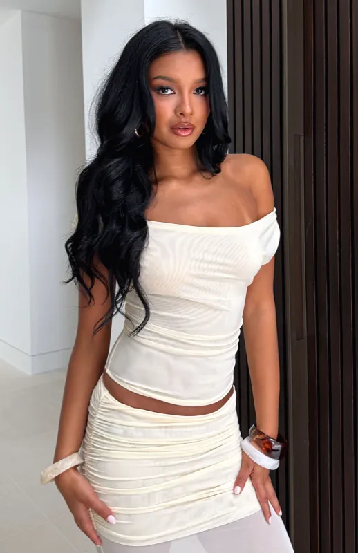 Need Your Heart Off Shoulder Top Cream made by White Fox Boutique