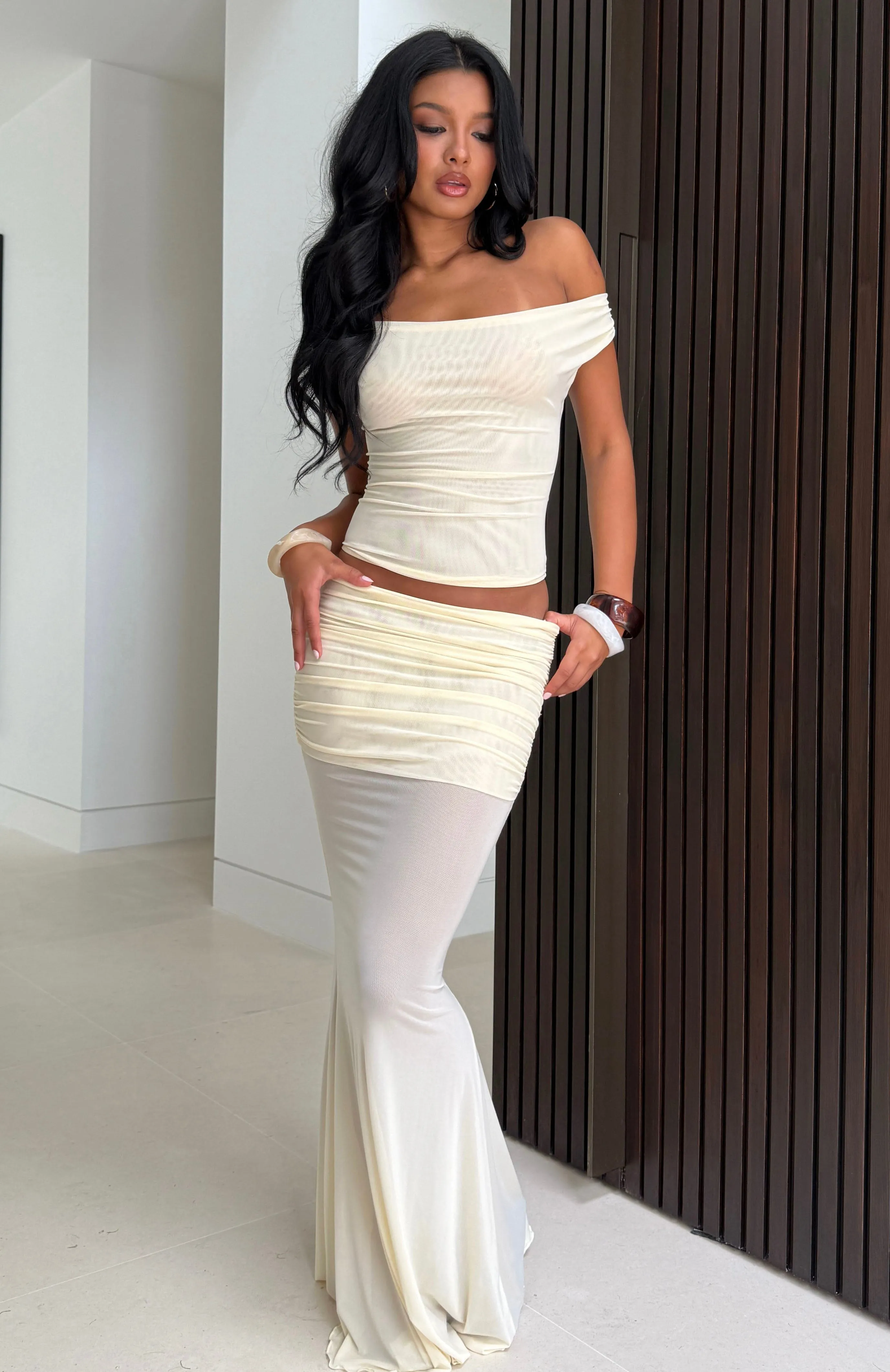 Need Your Heart Maxi Skirt Cream sold by White Fox Boutique