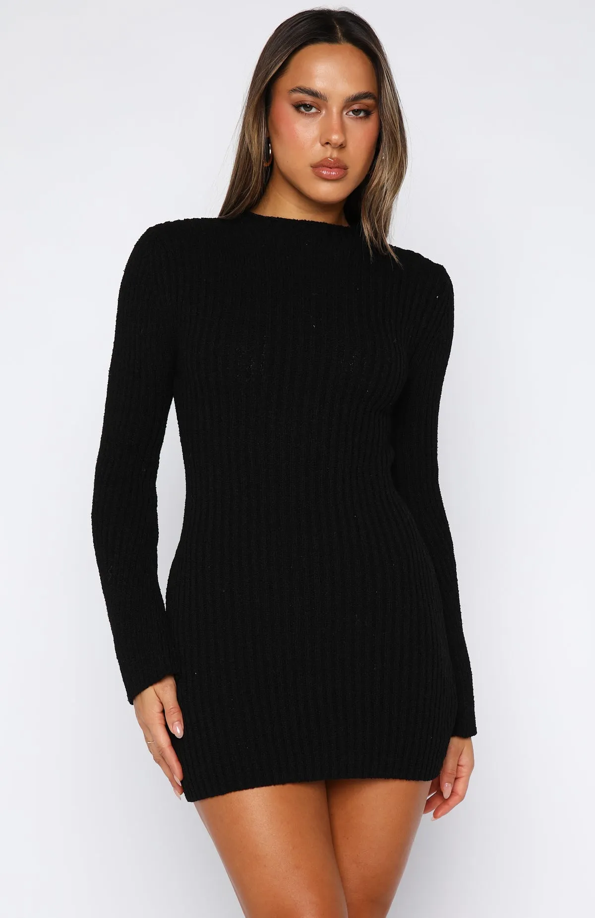 Get On Down Long Sleeve Knit Mini Dress Black sold by White Fox Boutique product image thumbnail 2