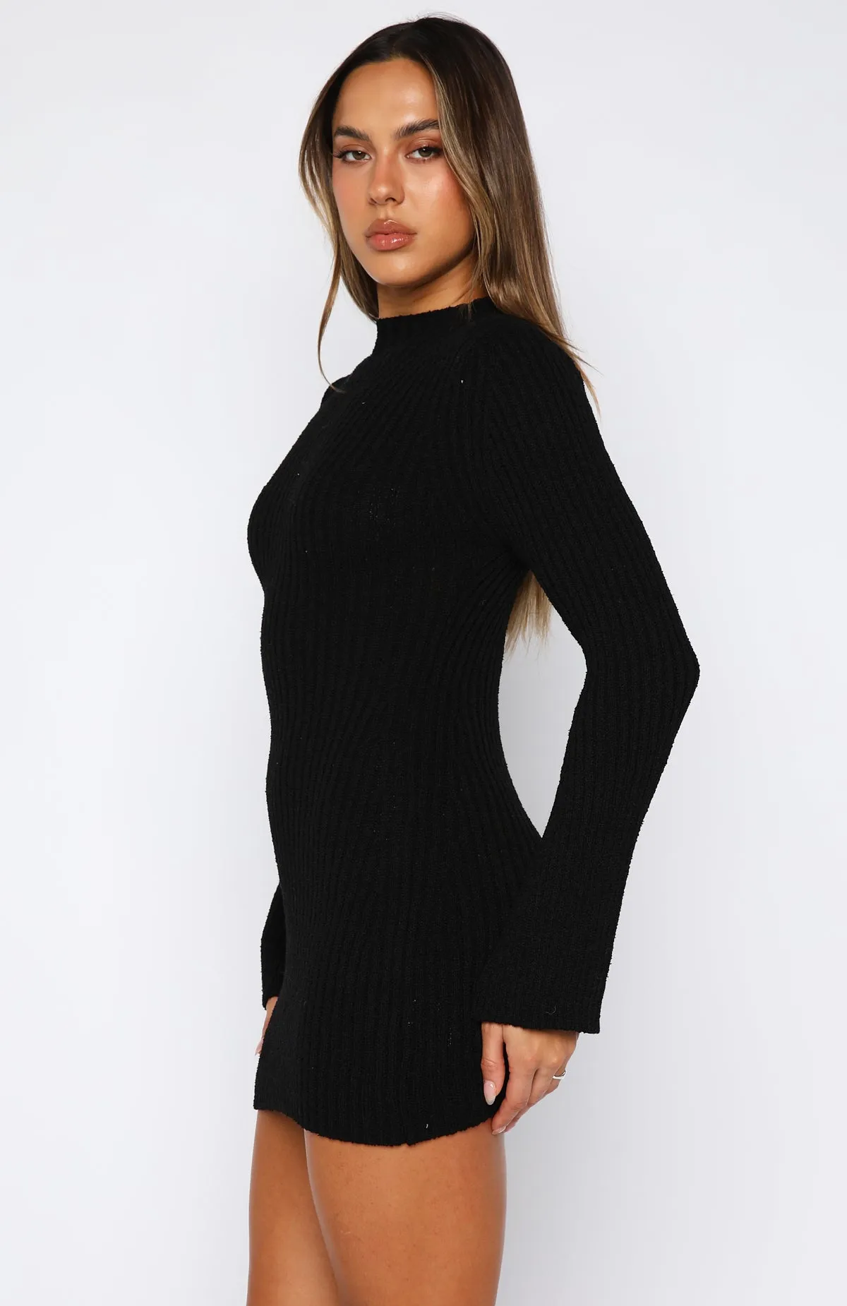 Get On Down Long Sleeve Knit Mini Dress Black sold by White Fox Boutique product image thumbnail 3