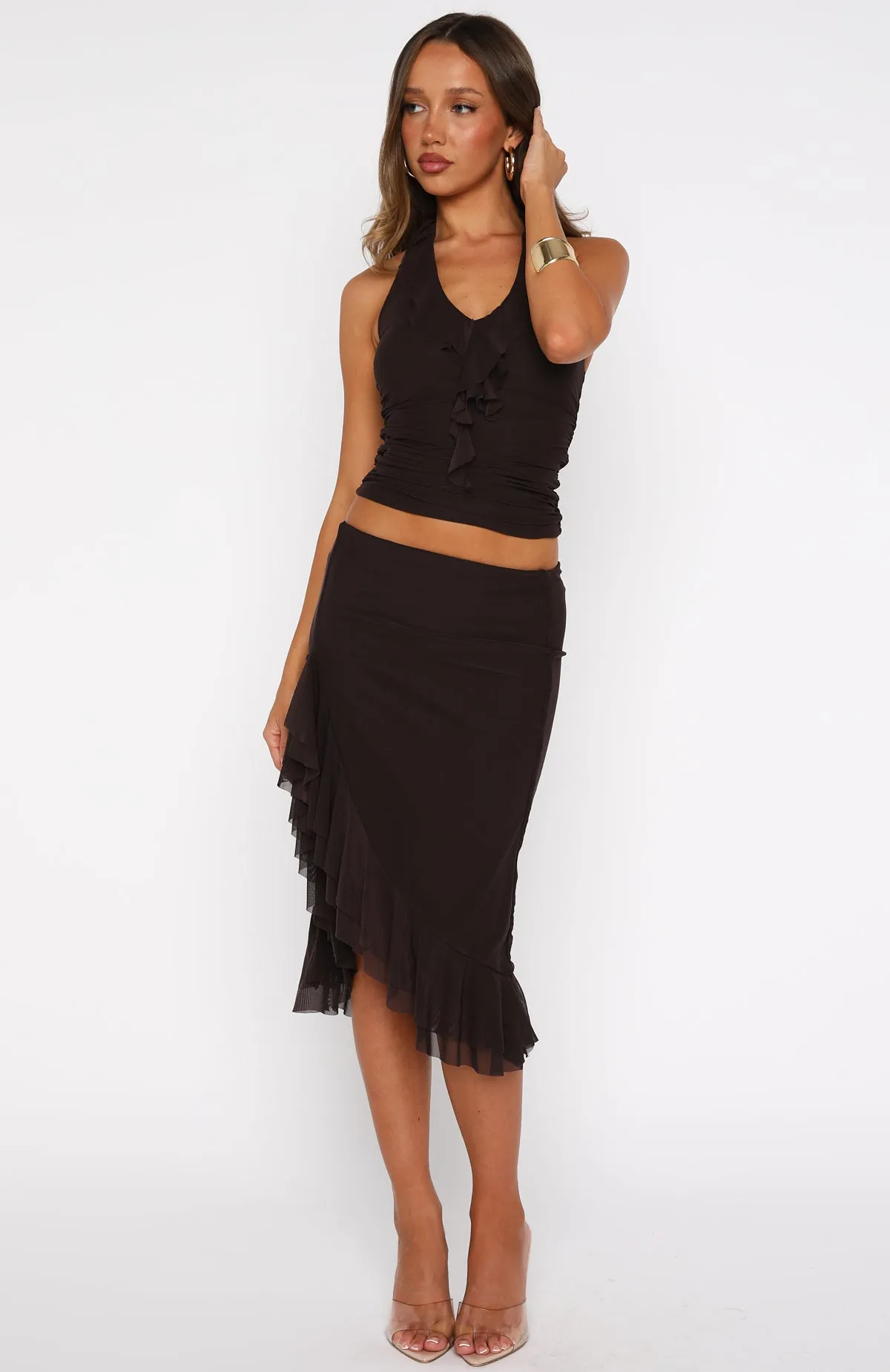 Let It Breathe Midi Skirt Espresso sold by White Fox Boutique product image thumbnail 2