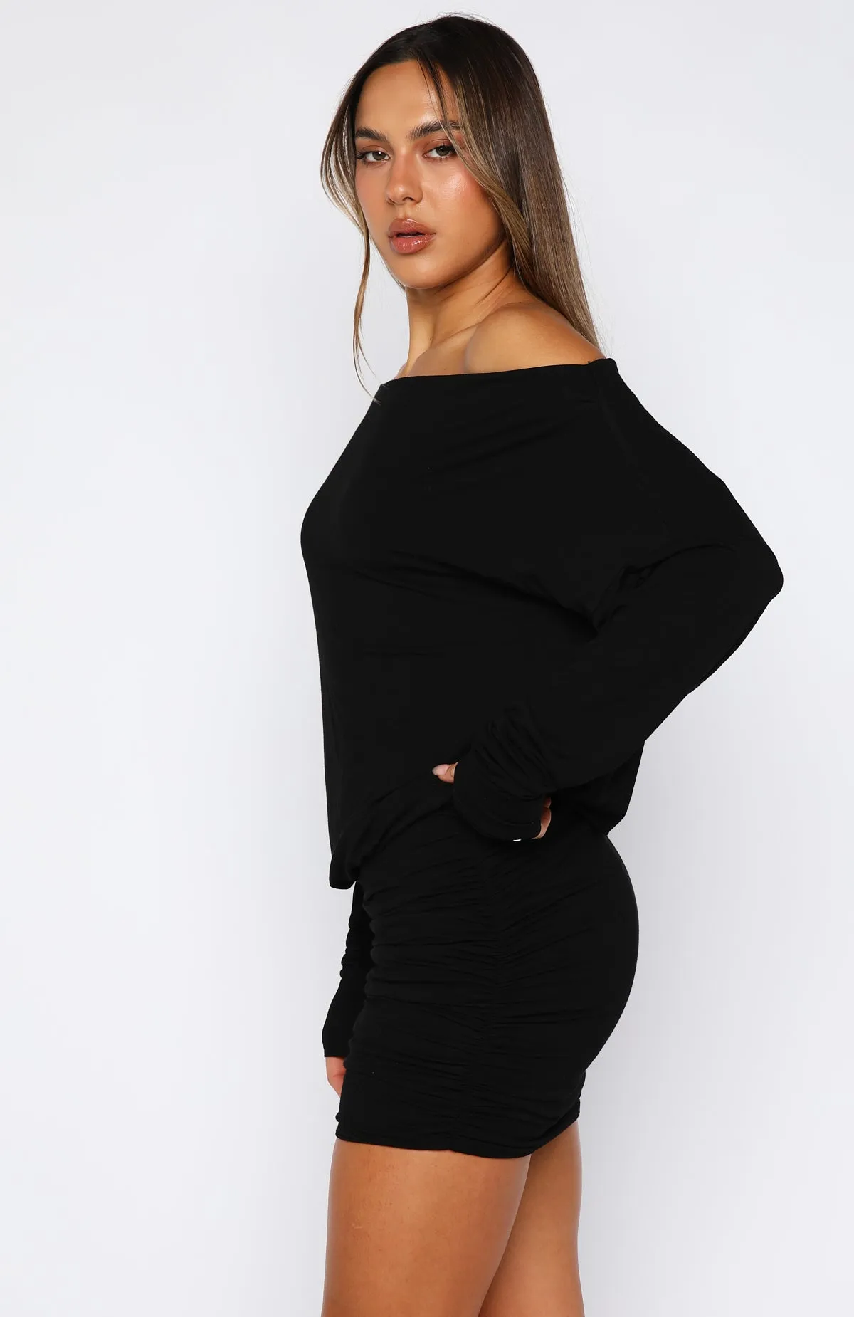 Take Your Turn Long Sleeve Mini Dress Black sold by White Fox Boutique product image thumbnail 4