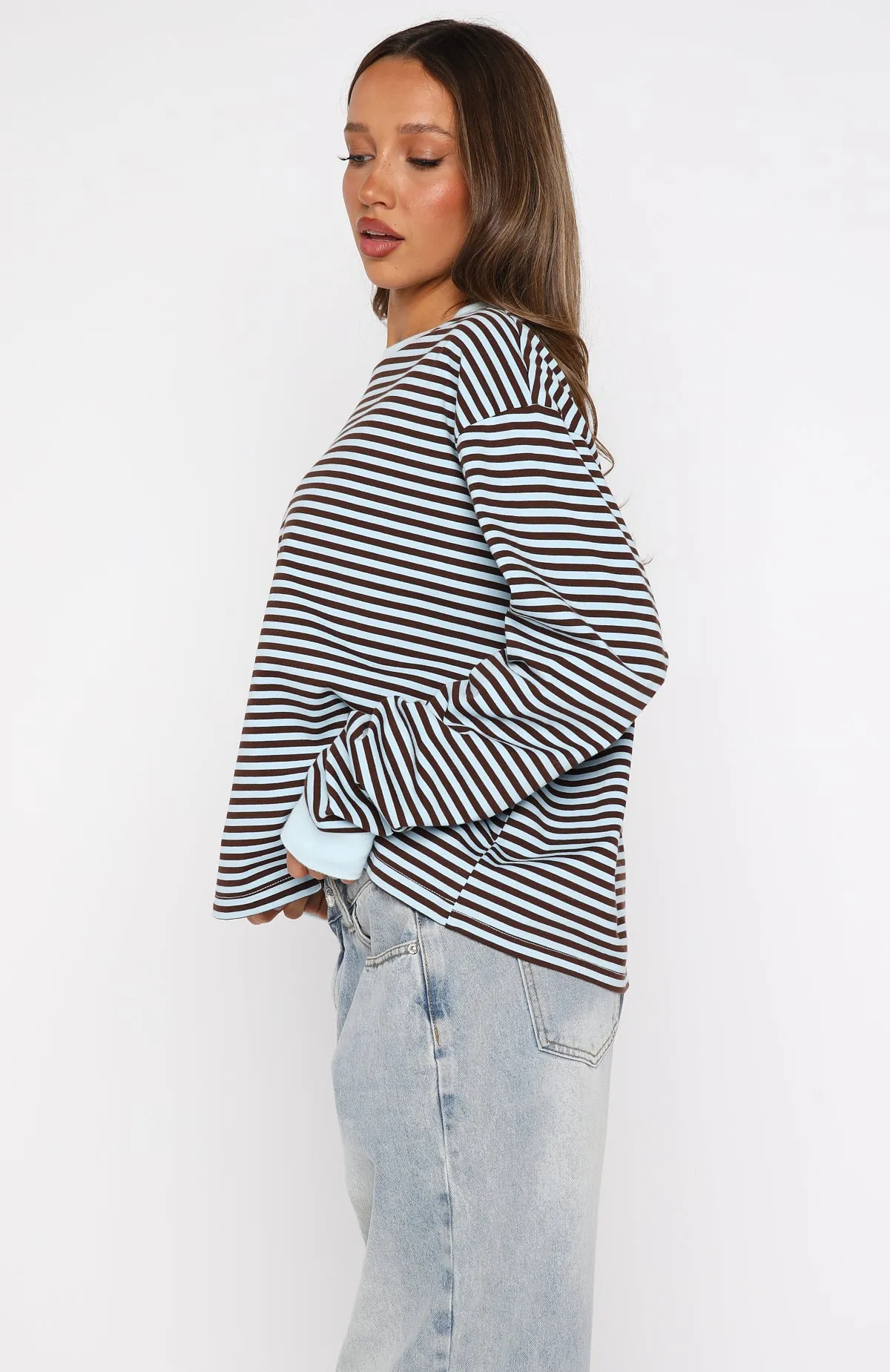 Catch The Drift Long Sleeve Tee Blue/Choc Stripe sold by White Fox Boutique product image thumbnail 3