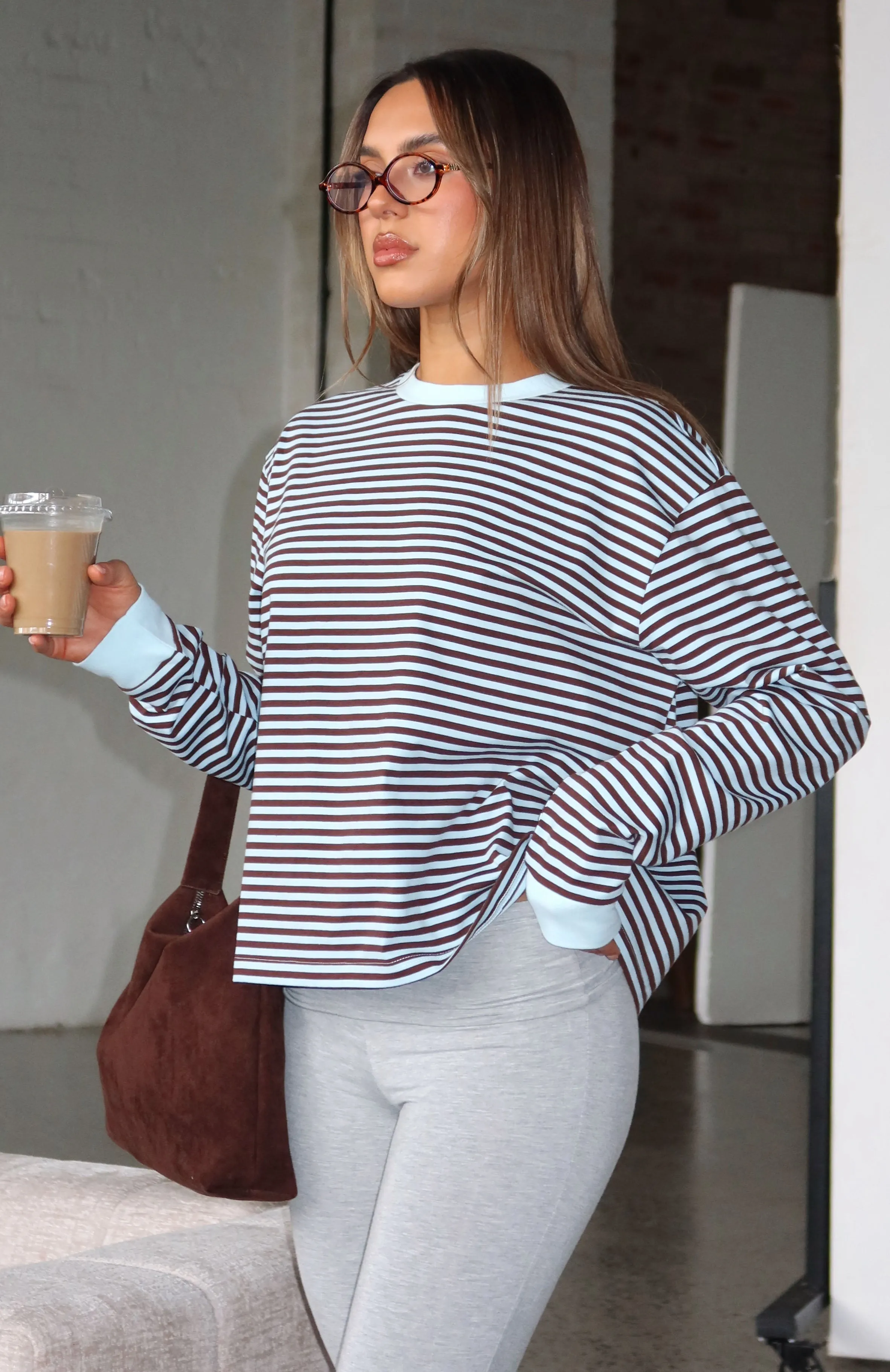 Catch The Drift Long Sleeve Tee Blue/Choc Stripe sold by White Fox Boutique product image thumbnail 5