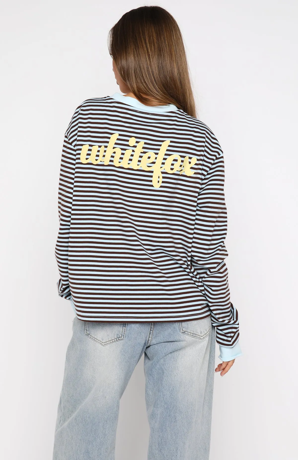 Catch The Drift Long Sleeve Tee Blue/Choc Stripe sold by White Fox Boutique product image thumbnail 4