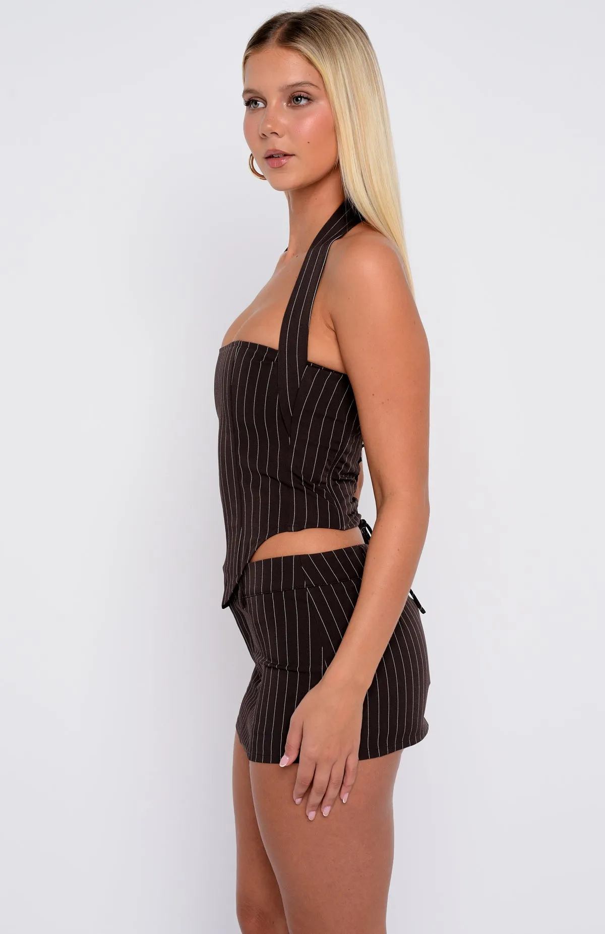 Back To Business Halter Bustier Chocolate Pinstripe sold by White Fox Boutique product image thumbnail 3