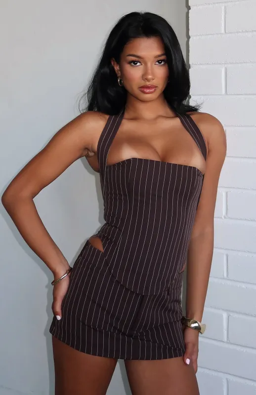 Back To Business Halter Bustier Chocolate Pinstripe sold by White Fox Boutique
