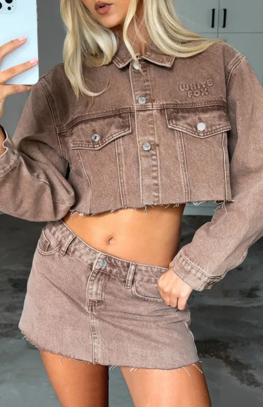 Something To Prove Cropped Denim Jacket Tan Wash sold by White Fox Boutique