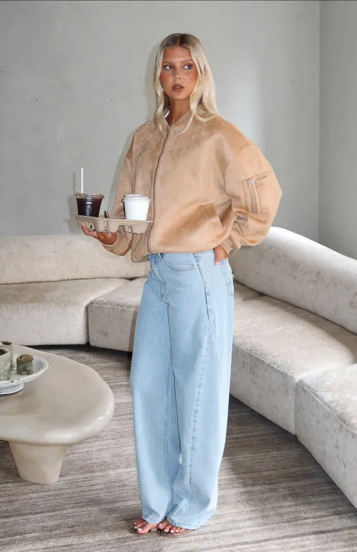 Kiara Mid Rise Barrel Leg Jeans Mid Blue sold by White Fox Boutique