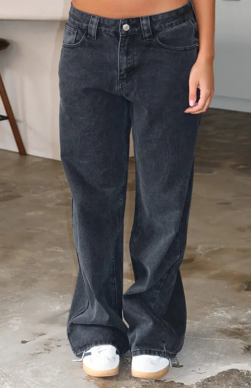 Clarissa Low Rise Wide Leg Jeans Black Acid sold by White Fox Boutique