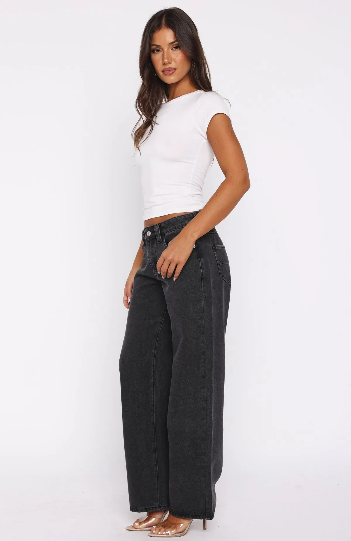 Clarissa Low Rise Wide Leg Jeans Black Acid sold by White Fox Boutique product image thumbnail 3