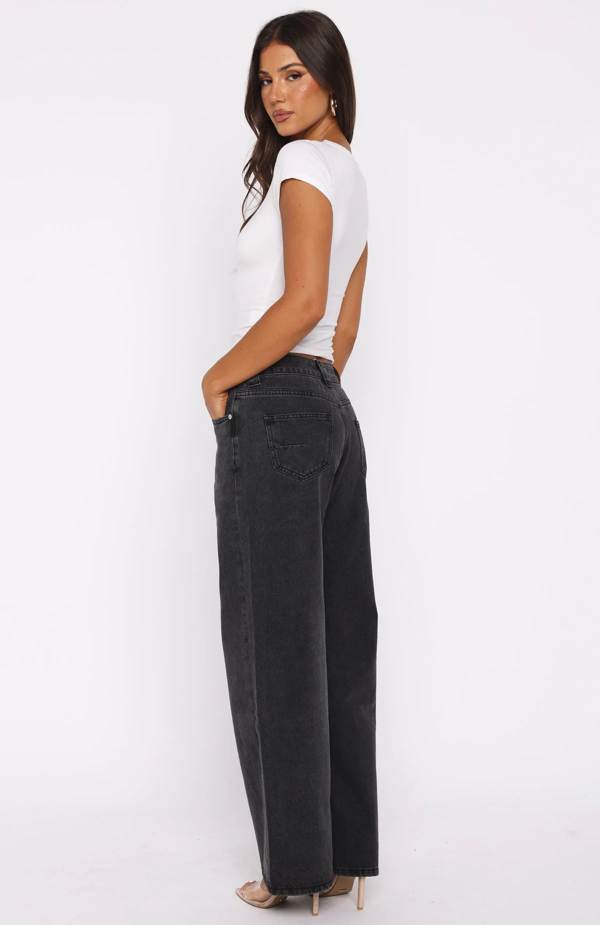 Clarissa Low Rise Wide Leg Jeans Black Acid sold by White Fox Boutique product image thumbnail 4