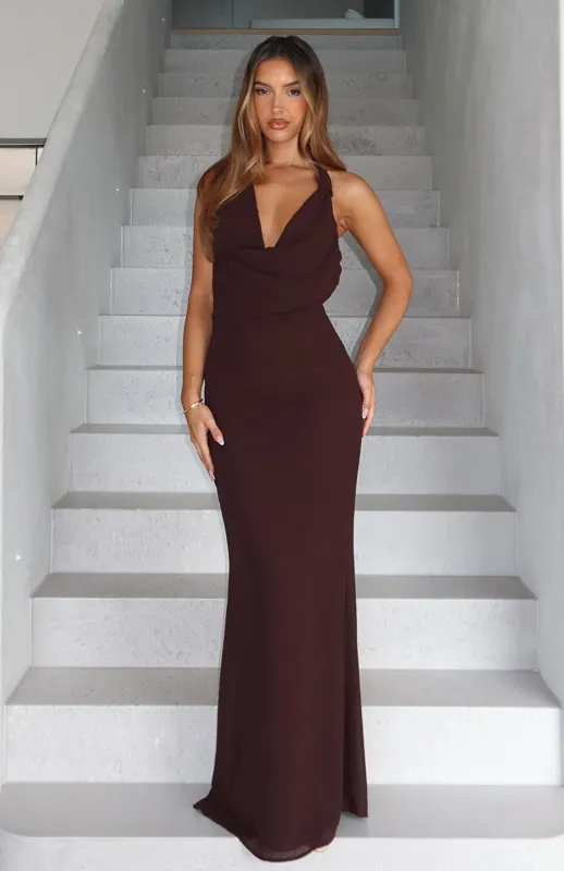 Always In Mode Halter Maxi Dress Chocolate sold by White Fox Boutique
