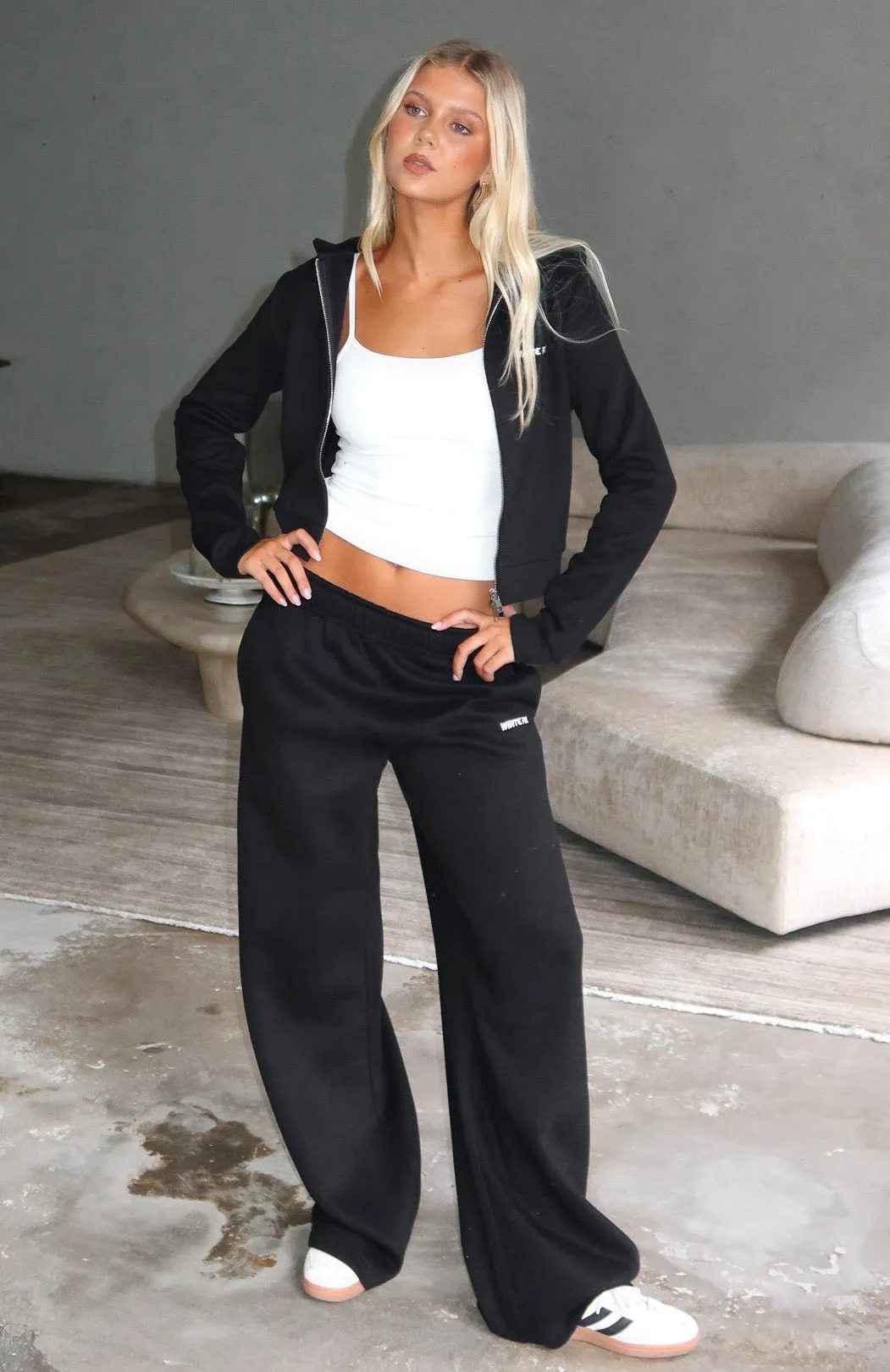 Comfy And Cute Wide Leg Sweatpants Black sold by White Fox Boutique