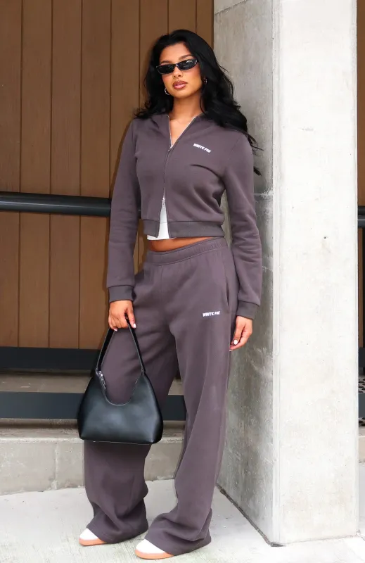 Comfy And Cute Wide Leg Sweatpants Charcoal sold by White Fox Boutique