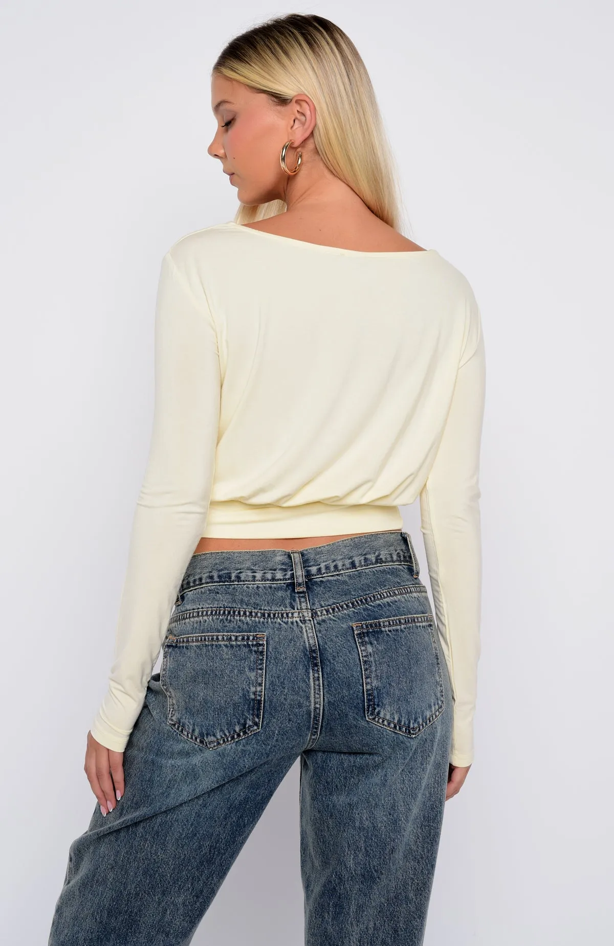 Love On Lock Cinched Waist Long Sleeve Top Cream sold by White Fox Boutique product image thumbnail 4